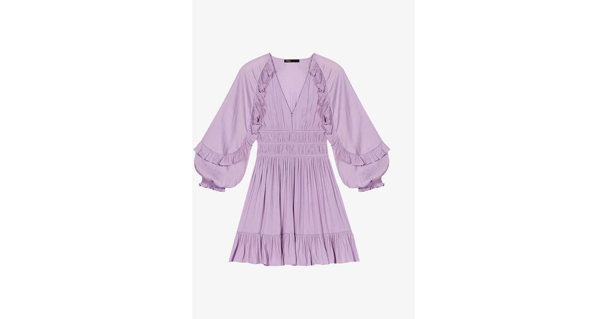 Maje Ralya Ruffled Vneck Satin Mini Dress in Purple Lyst