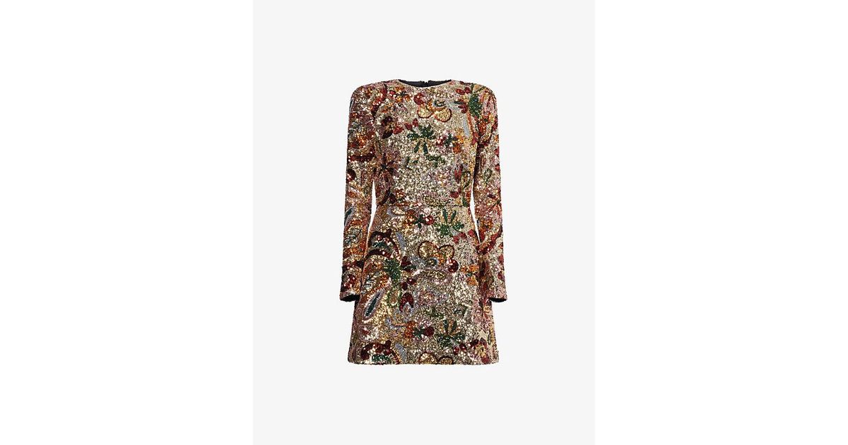 Nadine Merabi Camille Embellished Woven Mini Dress in Brown | Lyst UK