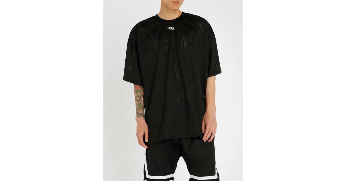 HERA Logo-print Mesh T-shirt in Black 