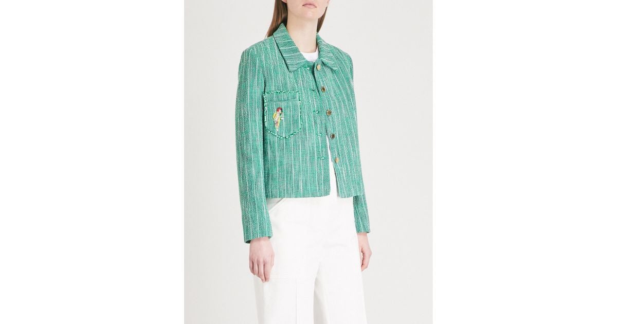 Sandro Parrot-motif Tweed Jacket in Green | Lyst
