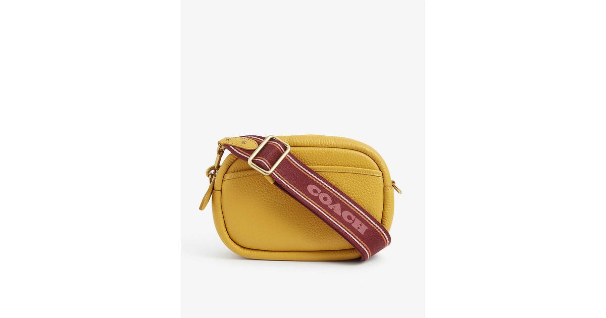 COACH Oval Web-strap Leather Cross-body Camera Bag in Yellow | Lyst