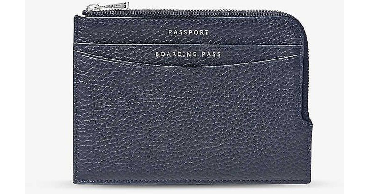 Aspinal of London Vy Logoembossed Zipped Travel Wallet 12cm in Blue