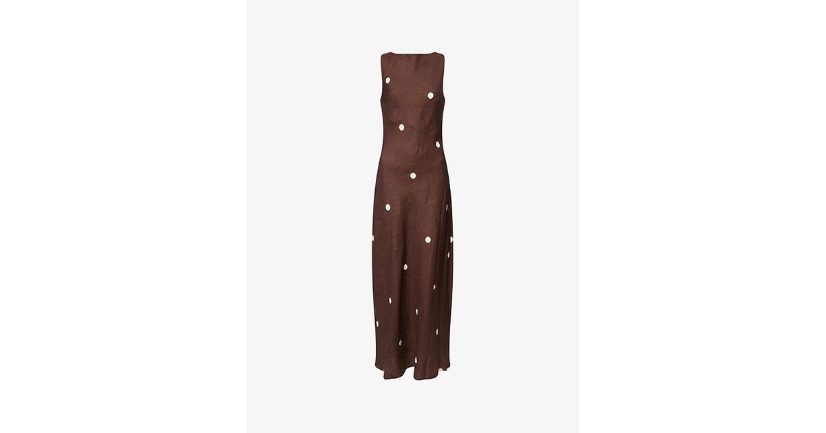 Dissh Beverly Polka-Dot Linen Midi Dress in Brown | Lyst