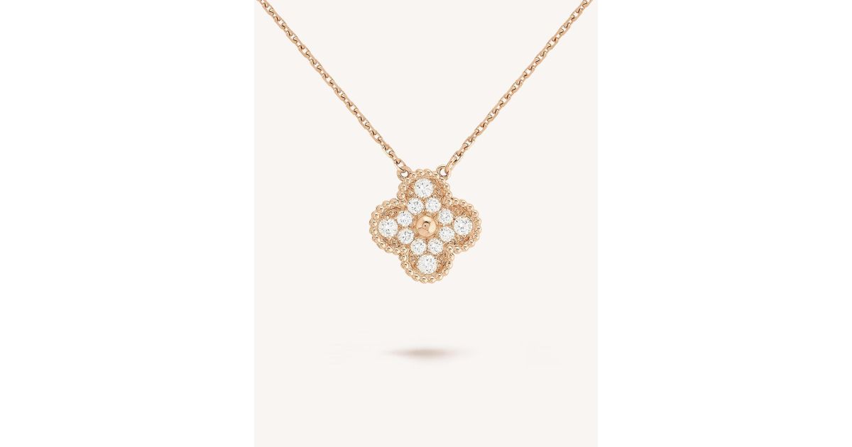 Van Cleef & Arpels Vintage Alhambra Rose-gold And Diamond Pendant Necklace  in Metallic | Lyst