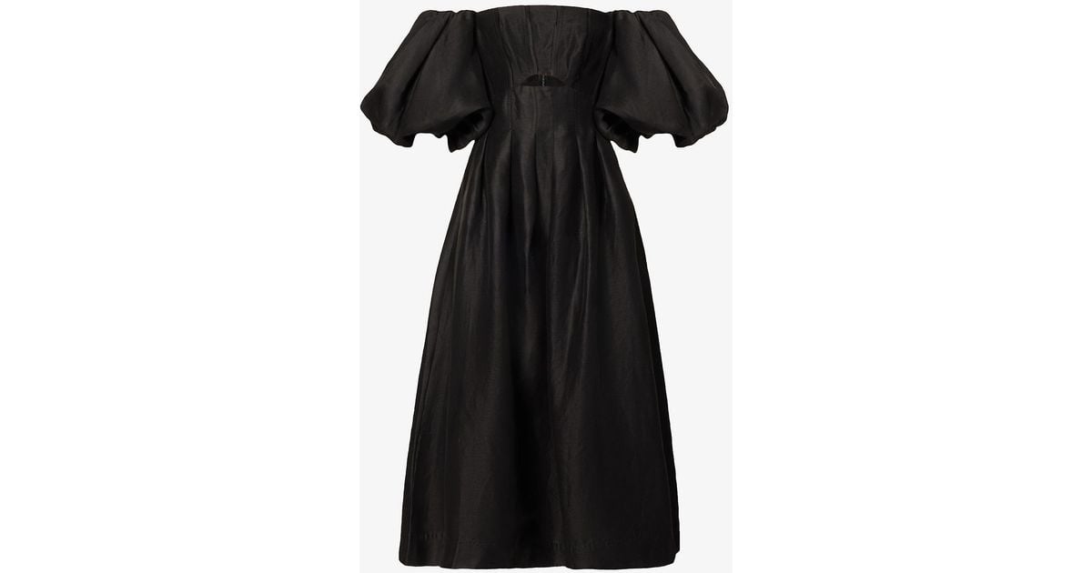 Aje. Eugenie Off-the-shoulder Linen-blend Midi Dress in Black | Lyst