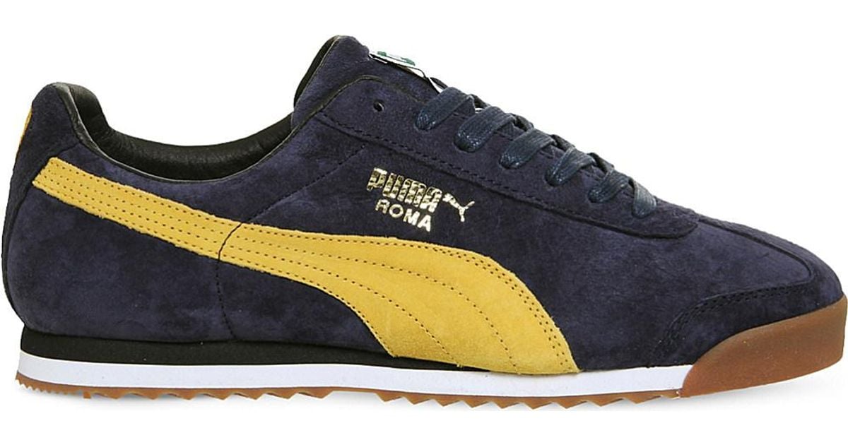 PUMA Roma Low-top Suede Trainers in Navy Yellow Suede (Blue) for Men - Lyst