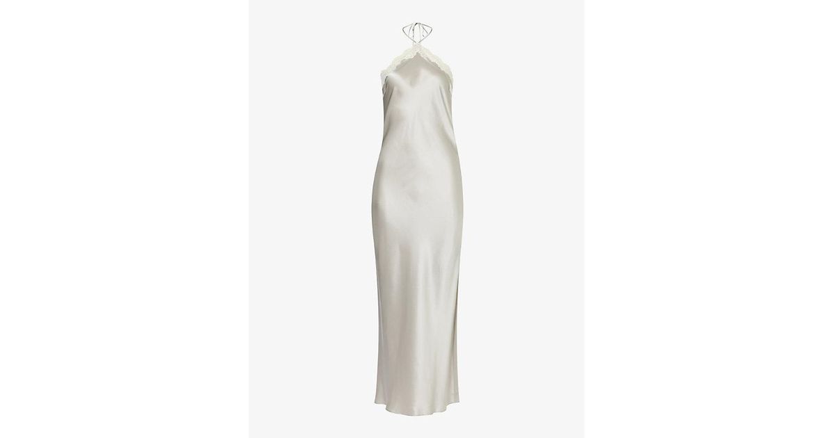Reformation Aara Lacetrimmed Silk Midi Dres in White Lyst