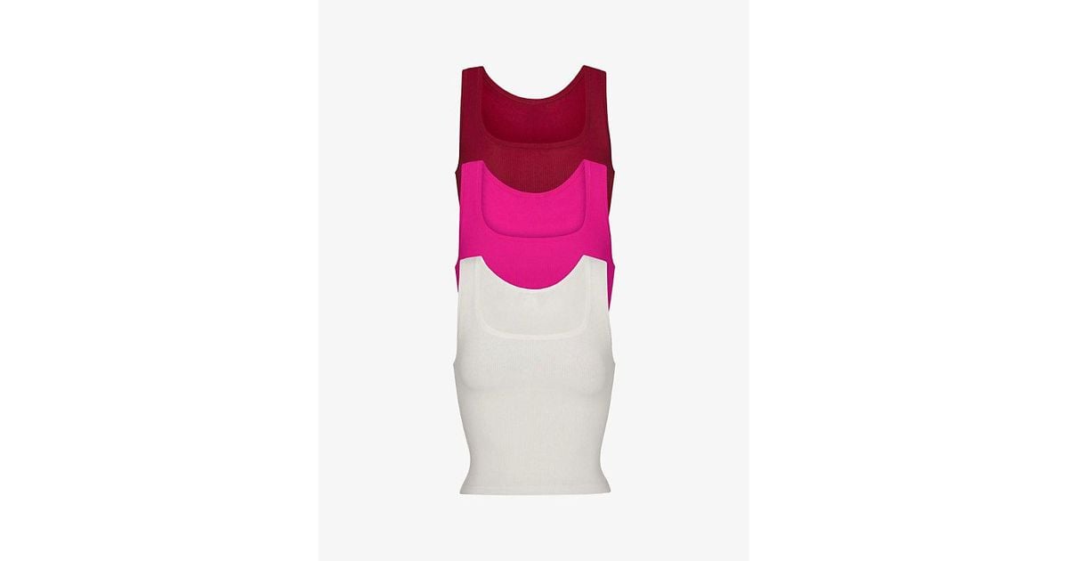 Skims Ribbed Stretch-cotton Tank Top Pack Of Three in Pink