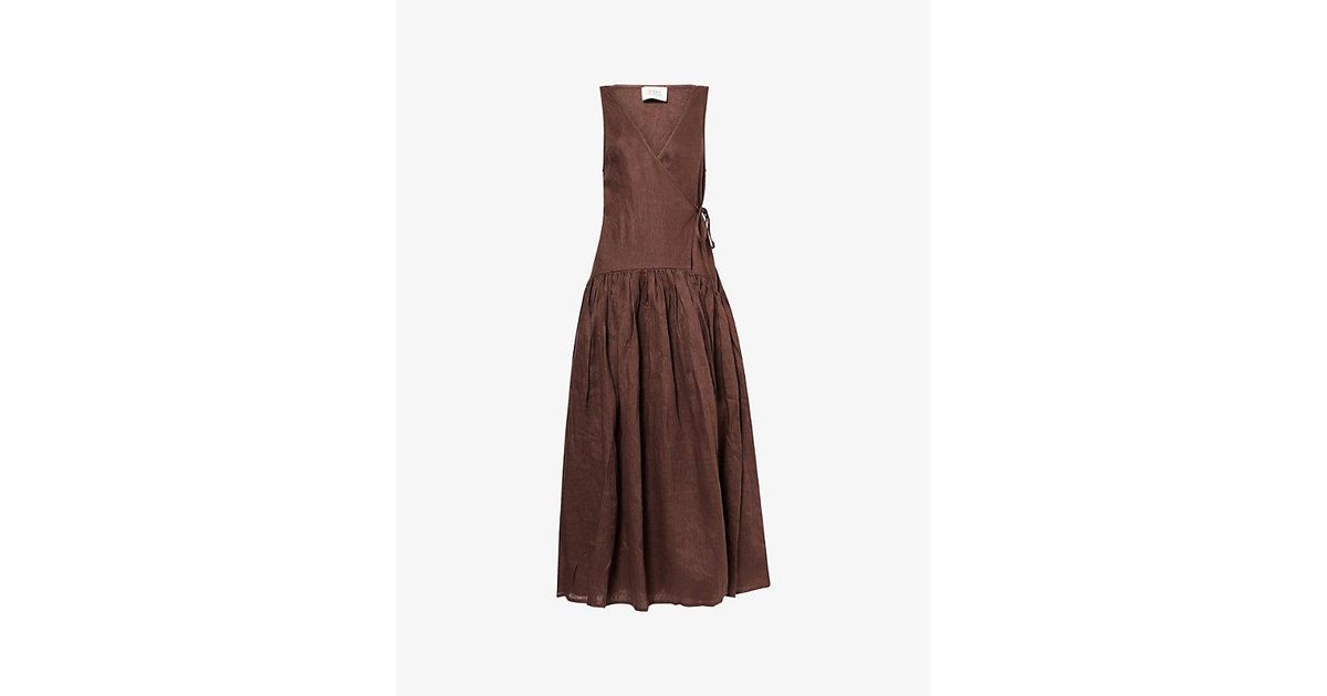 sandro dresses brown thomas Remi Chocolate Linen Midi Dress main image 1