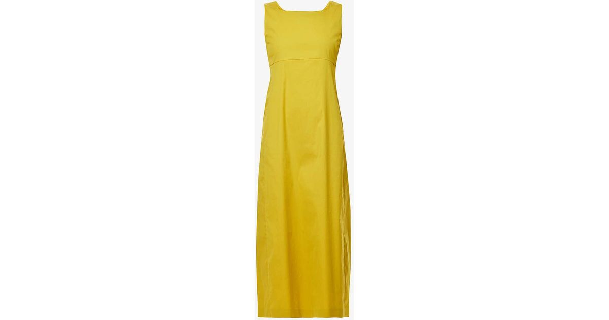 Max Mara Eleonor Square-neck Cotton-blend Midi Dress in Yellow | Lyst