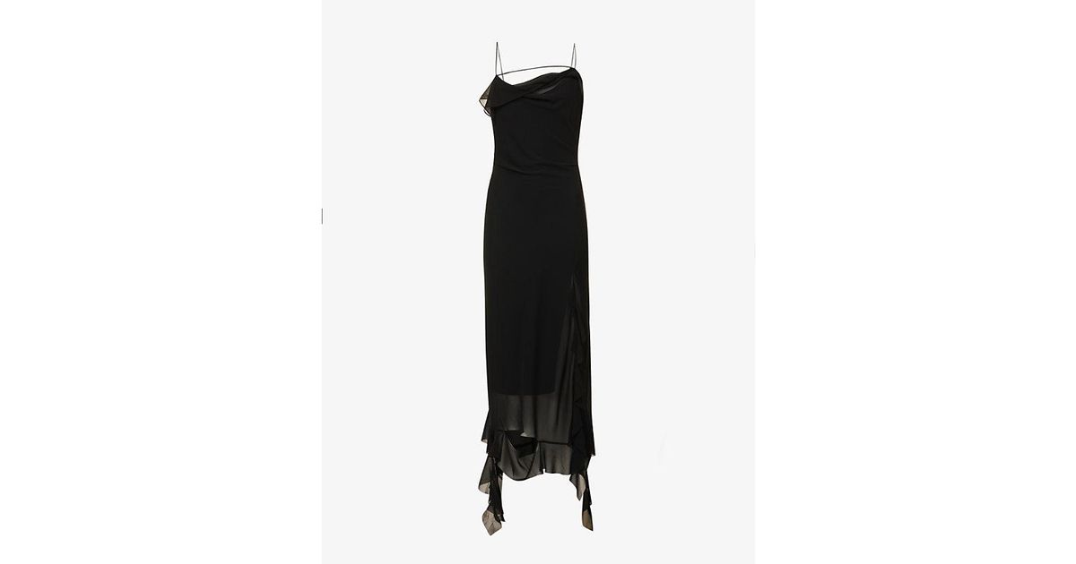 Acne Studios Delouise Semi-sheer Asymmetric Chiffon Maxi Dress in Black ...