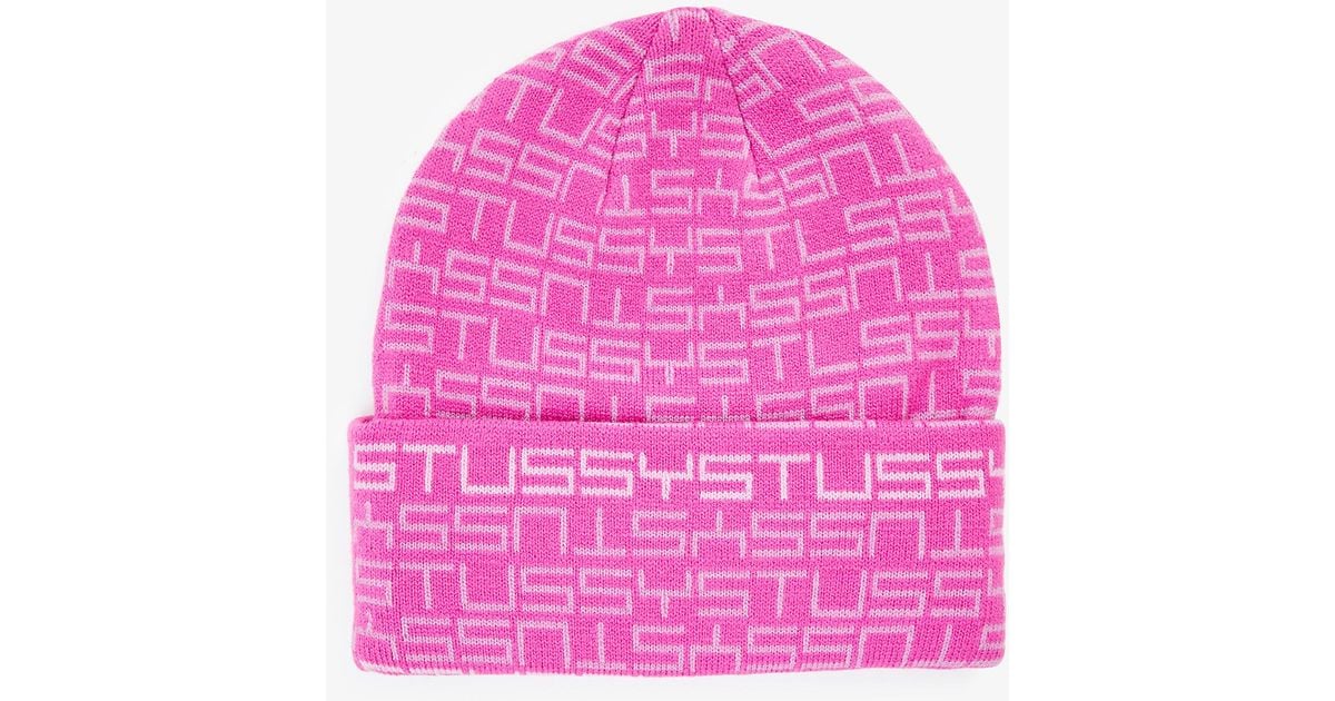 Stussy Jacquard Logo Knitted Beanie in Pink   Lyst Canada
