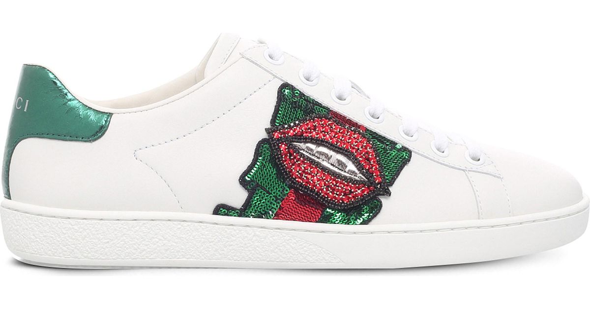 Gucci New Ace Lips-embellished Leather 
