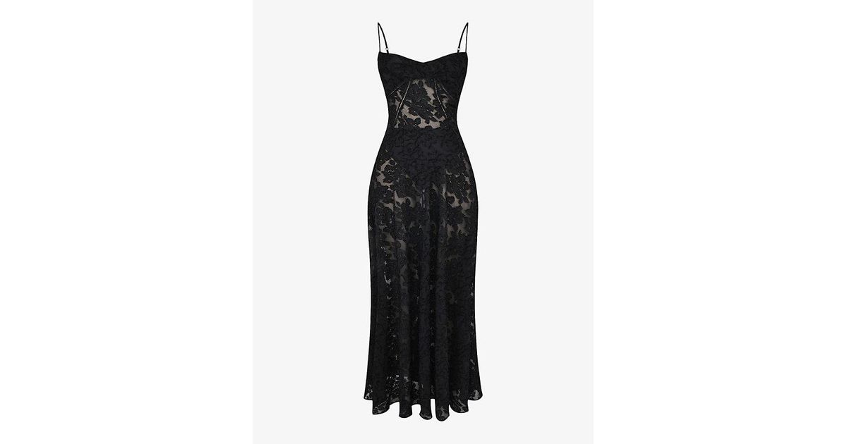seren black floral lace back maxi dress Chic Black High Neck Mermaid Prom Dress with Slit-Bridelily main image 0