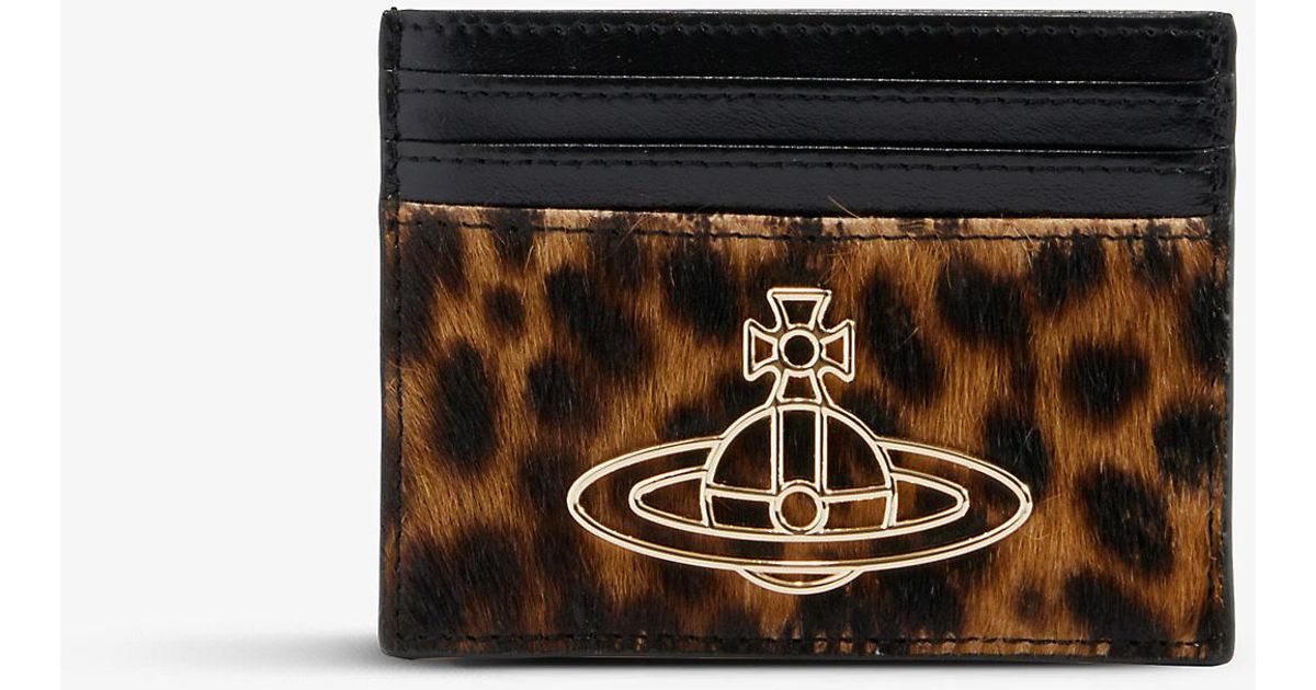 Vivienne Westwood Orbembellished Leopardprint Leather Card Holder in