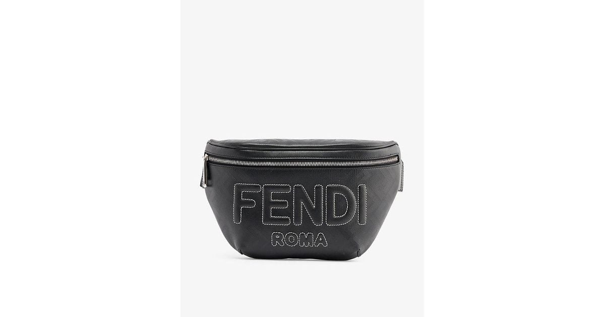 Fendi Brand-embroidered Contrast-stitch Leather Bum Bag in Black for ...