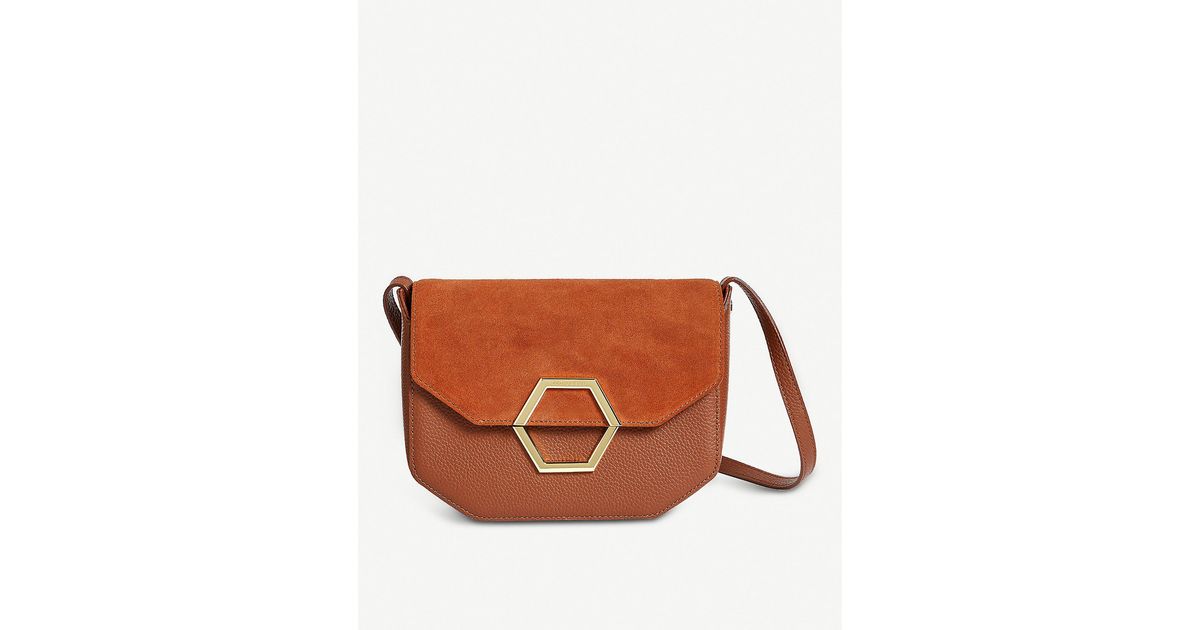 Lenah leather and suede hexagon detail cross body bag hot sale