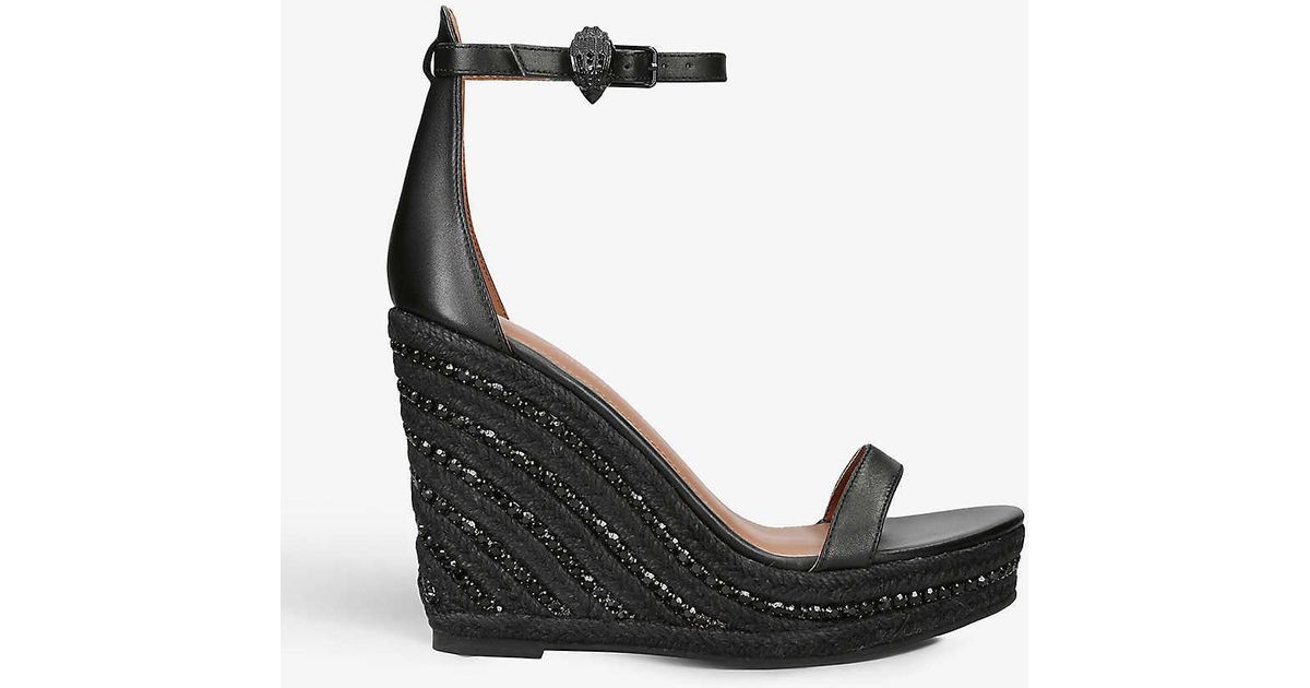 Kurt Geiger Shoreditch Crystal-embellished Wedge Leather Sandals in ...