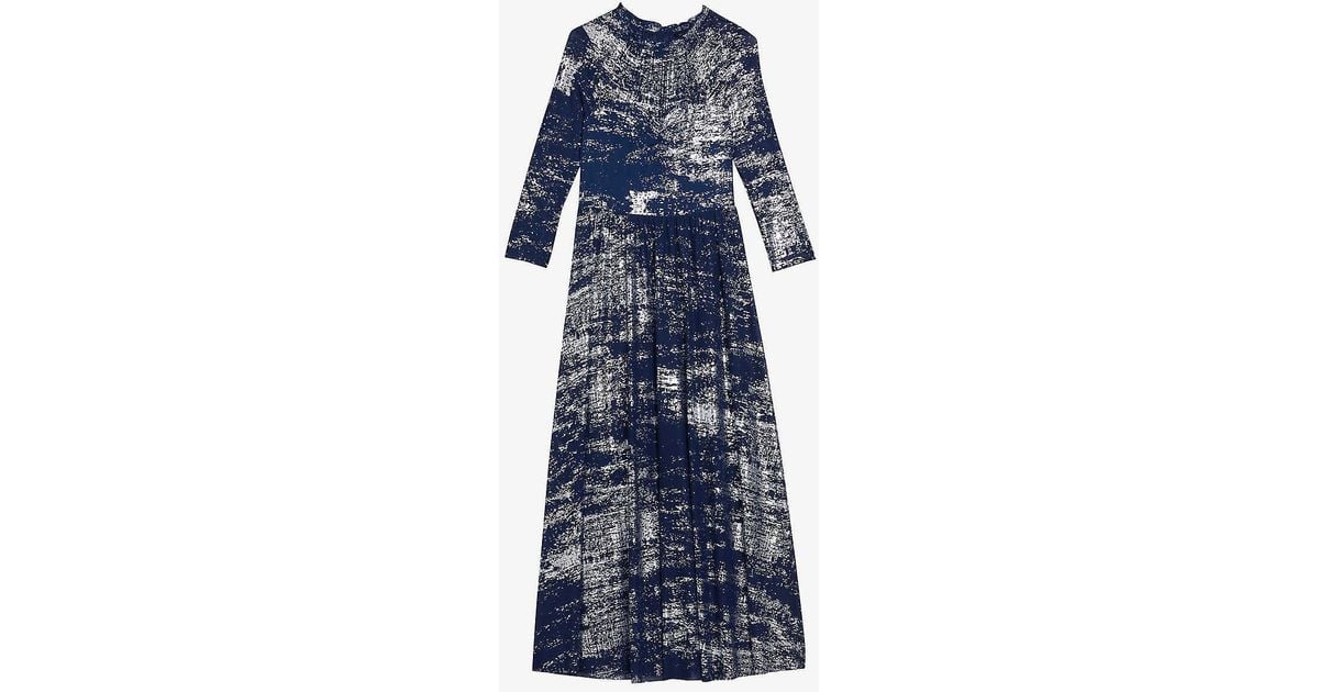 Ted Baker iggiey Metallic-print Frilled-neck Stretch-woven Midi