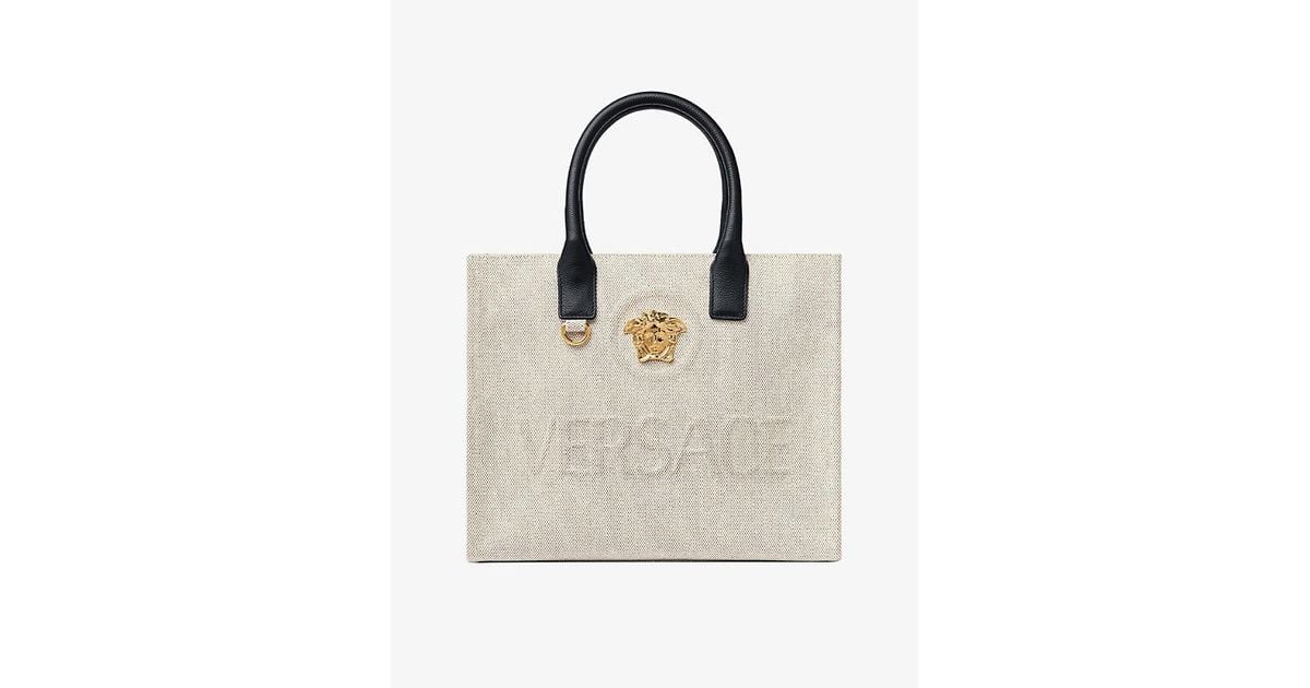 Versace La Medusa Small Cotton-blend Canvas Tote Bag in White