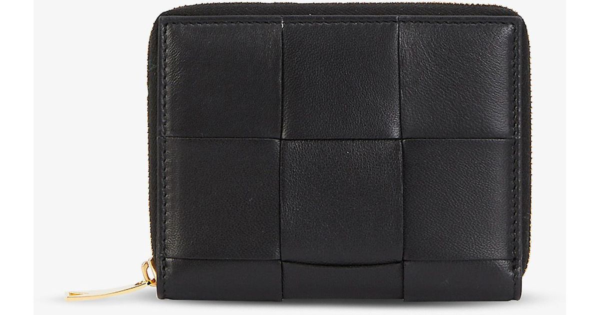 Bottega Cassette Intrecciato Weave Leather Ziparound Wallet in