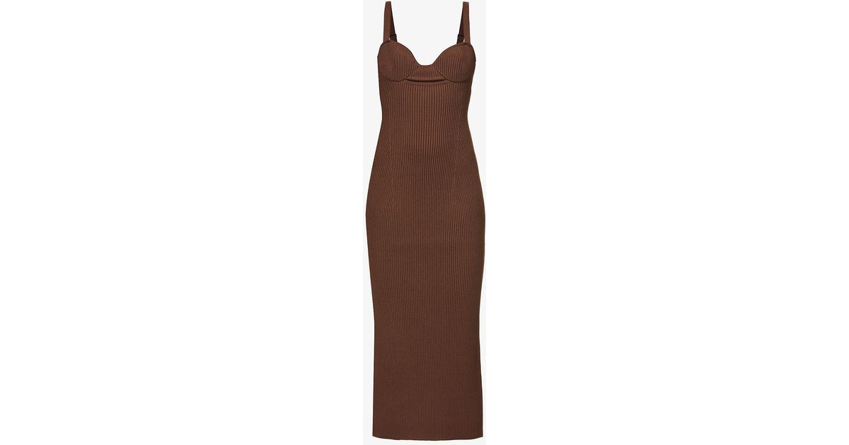 Magda Butrym Sweetheart-neck Sleeveless Knitted Midi Dress in Brown | Lyst