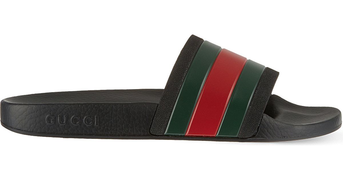 gucci pursuit striped rubber slides
