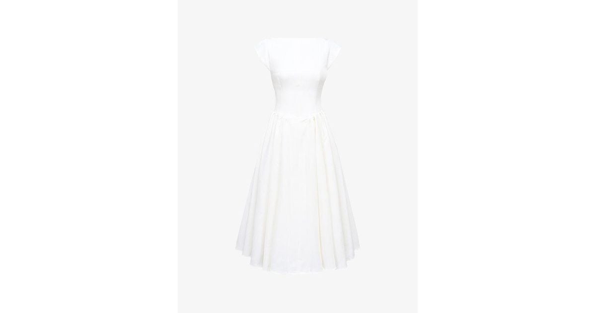 House Of Cb Debutante Cap-Sleeve Backless Satin Midi Dress in White | Lyst