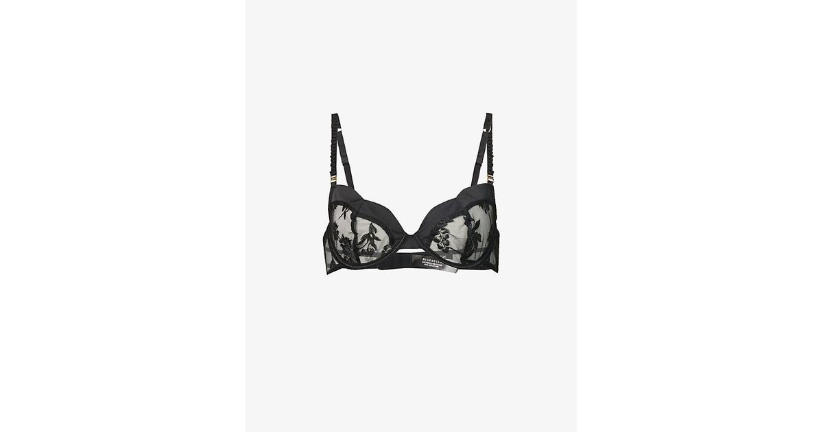 Bluebella Cassandra Floral-embroidered Stretch-woven Bra in Black | Lyst