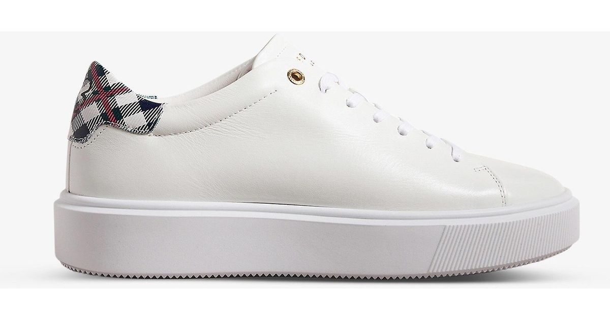 Ted Baker Filona Checked-heel Platform Leather Low-top Trainers in White |  Lyst