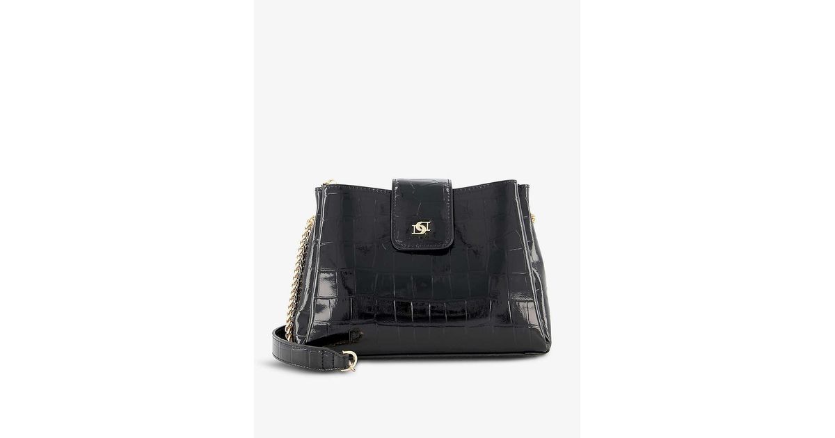 Dune Synthetic Devettia Croceffect Patent Shoulder Bag in BlackCroc