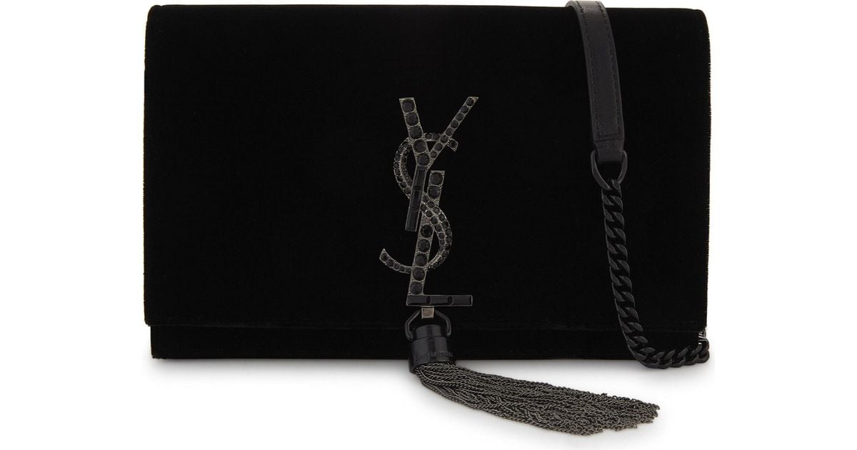 Saint Laurent Kate Velvet Tassel Clutch Bag in Black | Lyst
