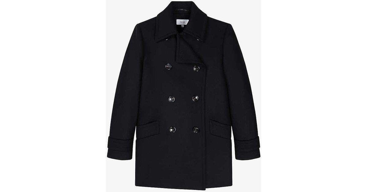 Reiss Maisie Short Double breasted Woven Coat in Blue Lyst UK