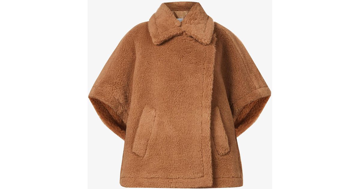 Max Mara Tebe Wrap-front Wool And Silk-blend Poncho in Natural | Lyst