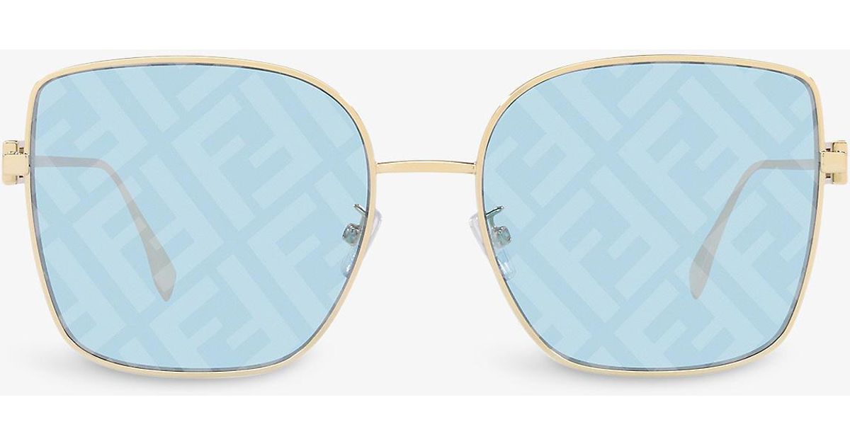 Fendi Fe40013u Rectangleframe Monogramlens Metal Sunglasses in Green