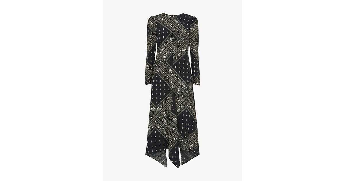 Whistles Bandana Print Asymmetric Hem Woven Midi Dress in Gray Lyst