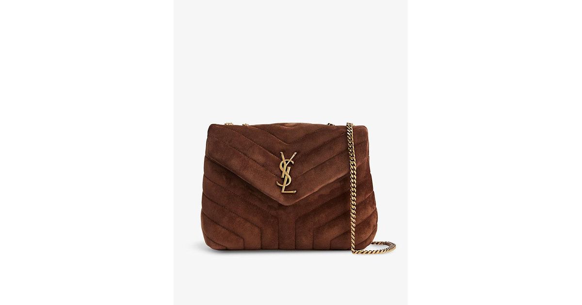 Saint Laurent Loulou Puffer Small Suede Shoulder Bag in Brown Lyst