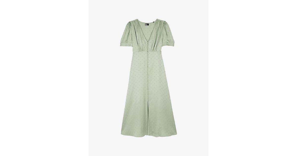 the kooples green dress Jacquard-Heart Short-Sleeve Satin Midi in Dress robe