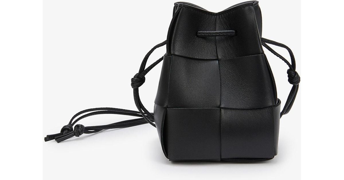 Bottega Veneta Cassette Mini Leather Bucket Bag in Black-Gold (Black ...