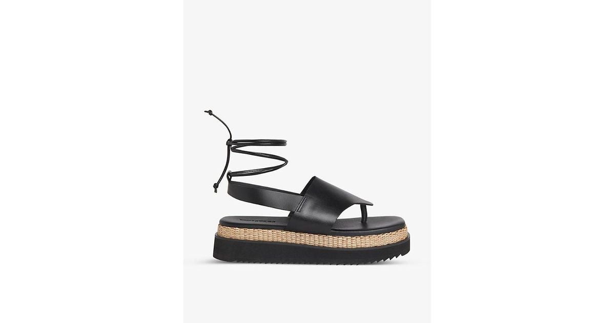 Whistles Lia Raffia Leather Platform Sandals in Black Lyst