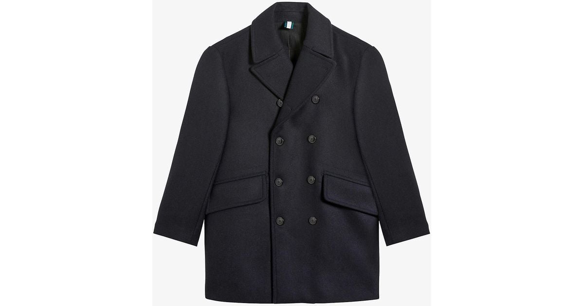 Ted Baker Flasby Core Doublebreasted Wool Pea Coat in Navy (Blue) for