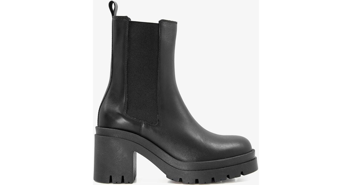 Dune Prized Chunky-sole Heeled Leather Ankle Boots in Black-Leather ...