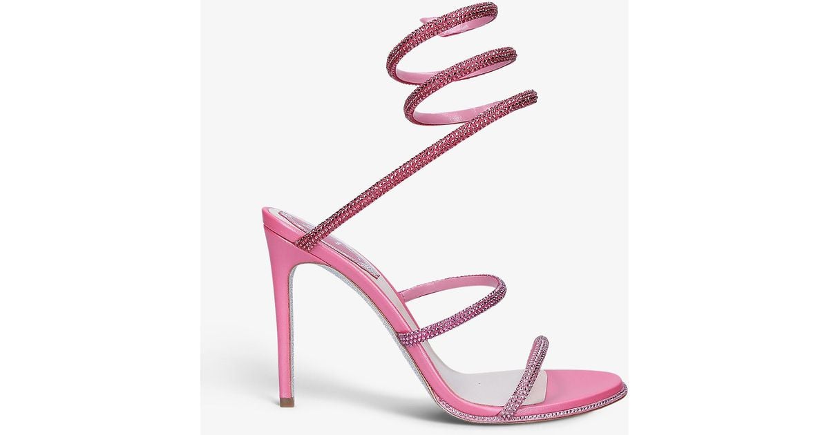 Rene Caovilla Cleo Crystal-embellished Satin Leather Heeled Sandals in Pink  | Lyst UK