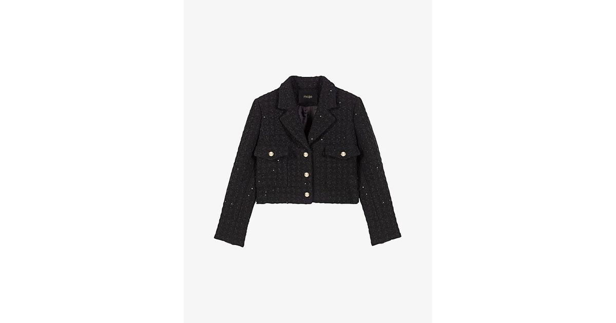 Maje Cropped Sequin Embellished Tweed Jacket In Black Lyst maje-cropped-sequin-embellished-tweed-jacket-in-black-lyst