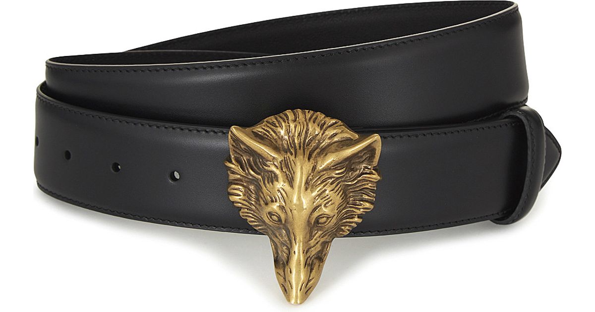 Gucci Wolf Buckle Leather Belt in Black for Men | Lyst