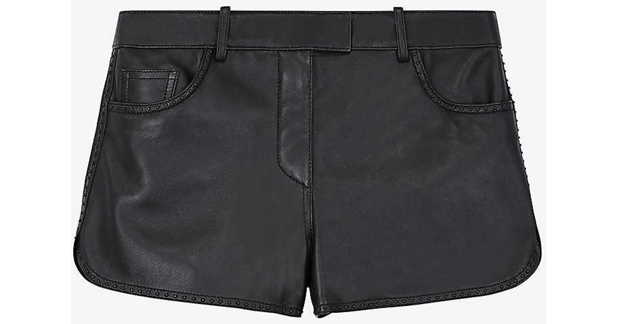 The Kooples Stud-embellished Five-pocket Leather Short in Black | Lyst
