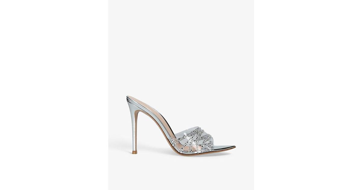 Gianvito Rossi Plexi Crystal-embellished Woven Heeled Mules in White ...