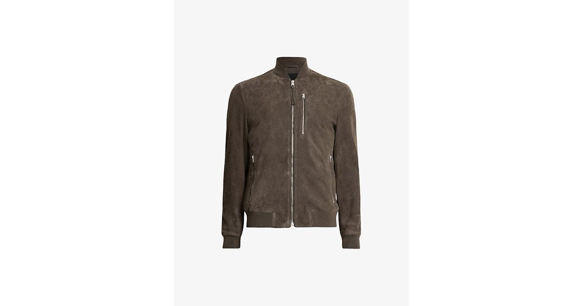 AllSaints Kemble Regular-Fit Zip-Up Suede Bomber Jacket in Brown