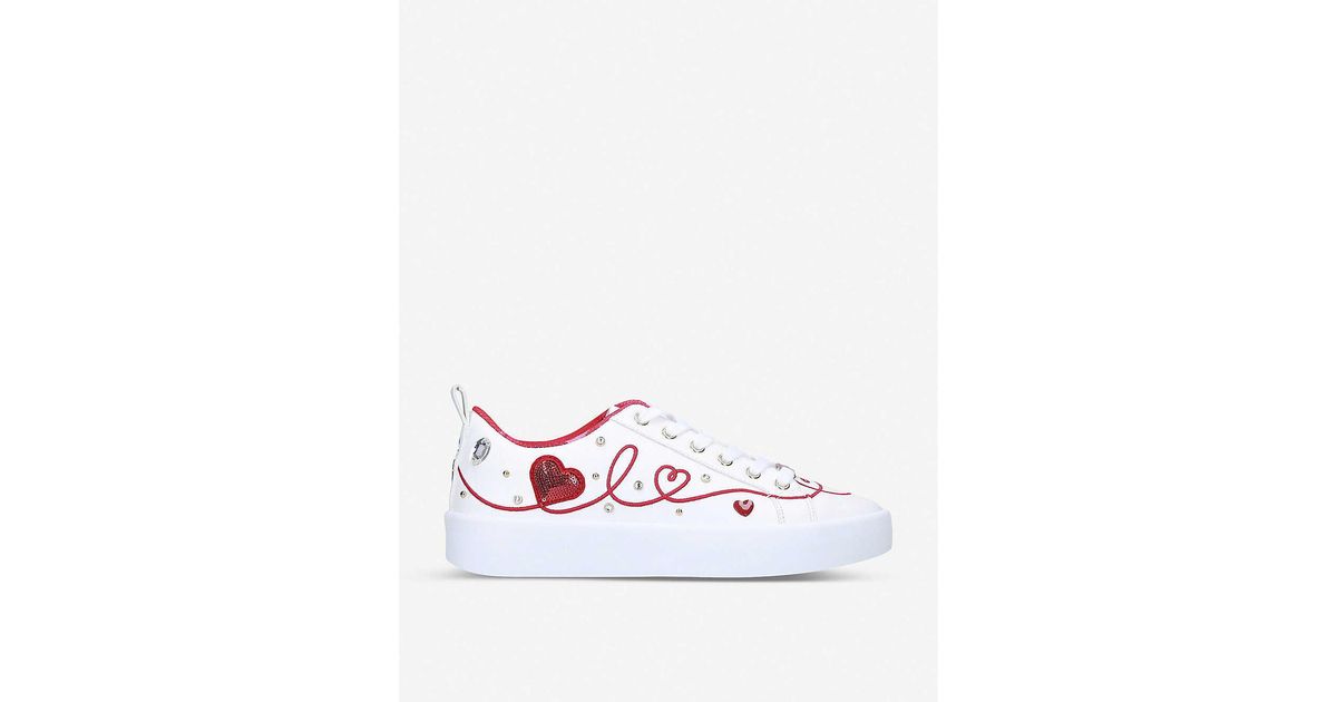 ALDO Adore Embroidered Faux-leather Trainers in White | Lyst