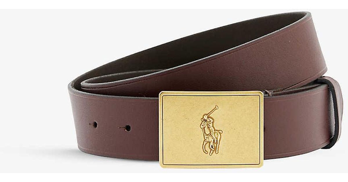 Polo Ralph Lauren Logo-engraved Plaque Leather Belt in Brown for Men ...